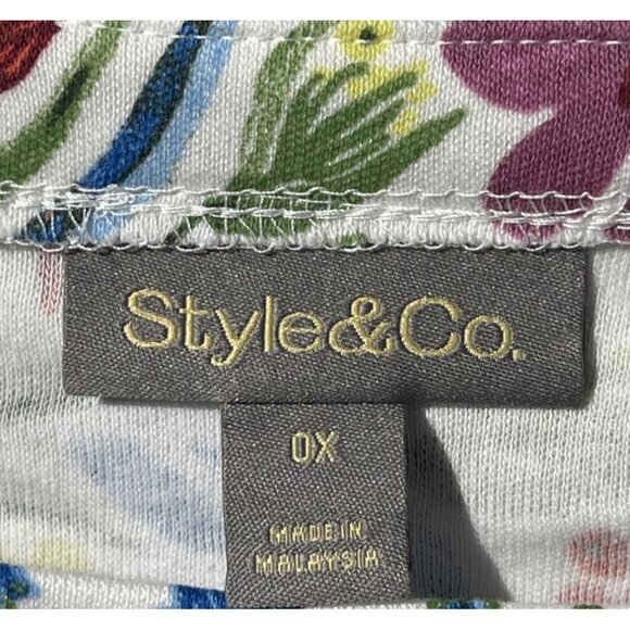 Style & Co Womens Floral Print Short Sleeve Top Dainty Shitake  0X - Picture 3 of 5